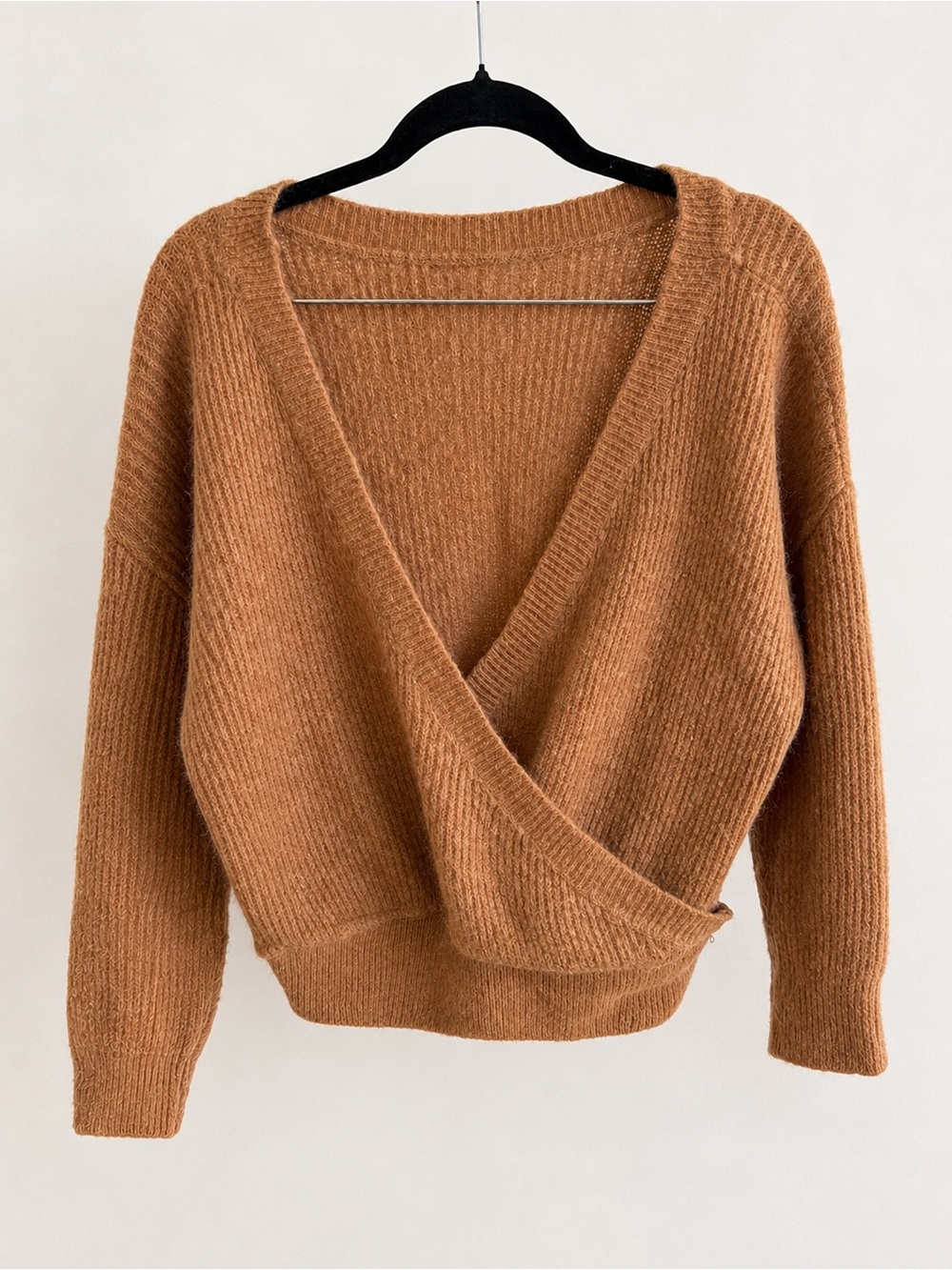 Opulence Paris Reversible Wrap Front Mohair Blend Camel Sweater One Size Fits M